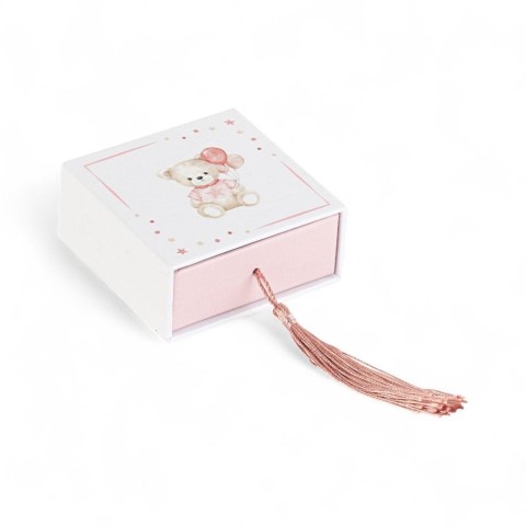 SCATOLA ORSETTO ROSA 7X7X3CM CON INSERTO E NAPPINA